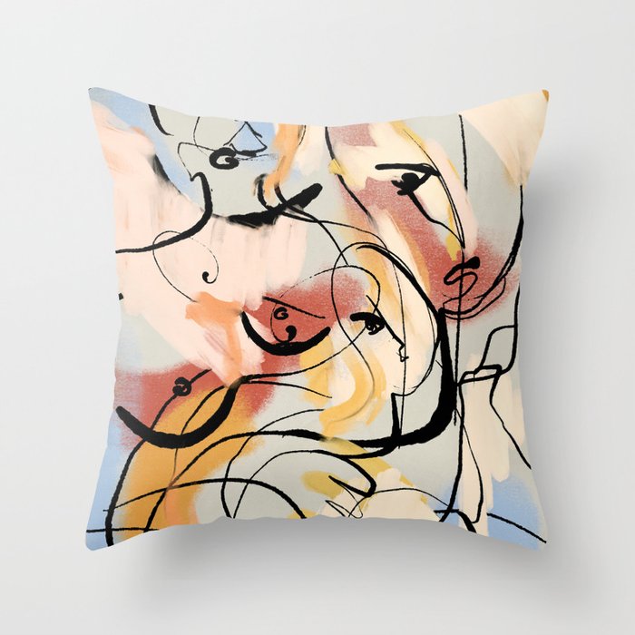Abstract Female Figure Line Art Throw Pillow Gallery Image 1
