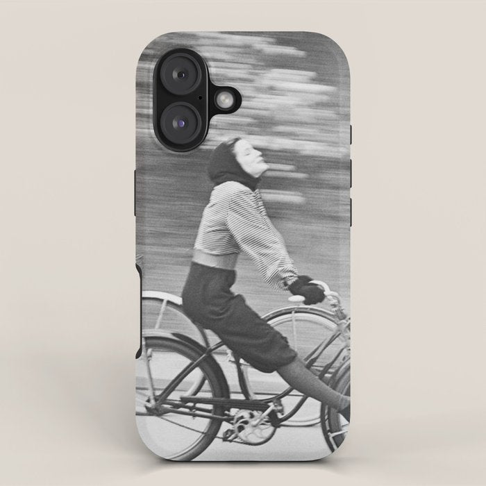 Women Riding Bicycles black and white photography / black and white photographs iPhone Case Gallery Image 1