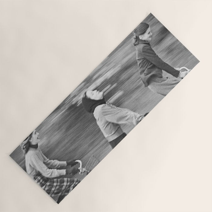 Women Riding Bicycles black and white photography / black and white photographs Yoga Mat Gallery Image 1