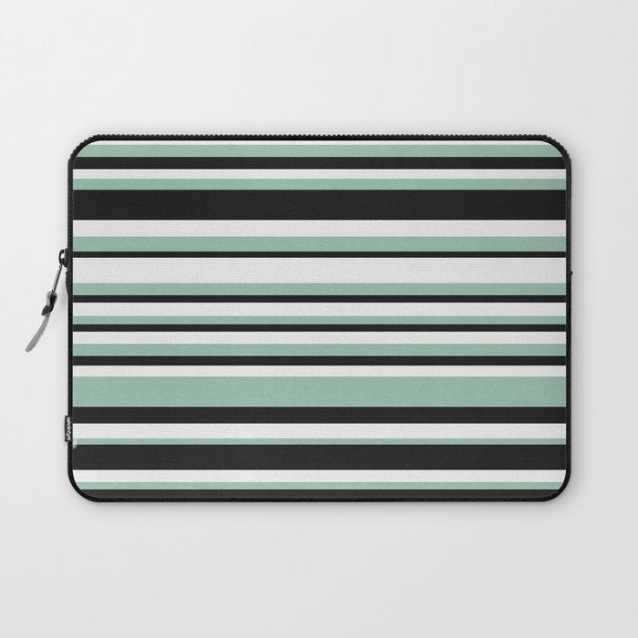Classic Stripes XII - Mint, Black and White Laptop Sleeve Gallery Image 1