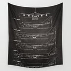 Boeing 747 Family Blueprint in High Resolution (black) Wall Tapestry Gallery Image 4