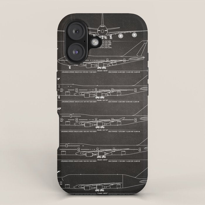 Boeing 747 Family Blueprint in High Resolution (black) iPhone Case Gallery Image 1