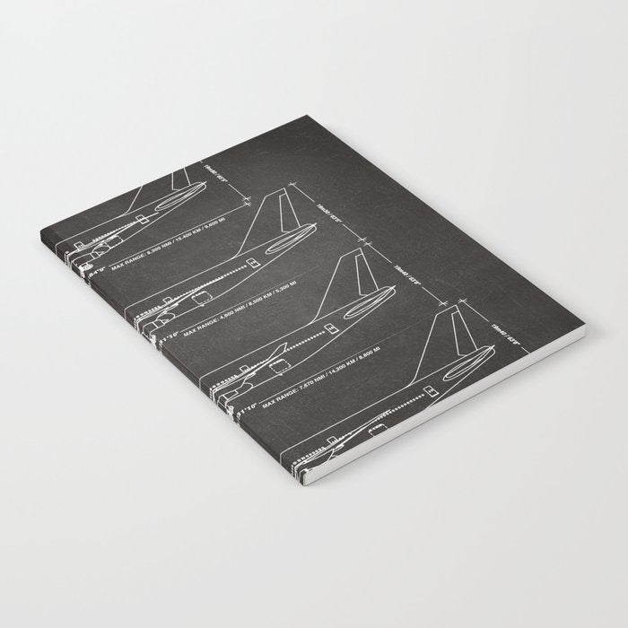 Boeing 747 Family Blueprint in High Resolution (black) Notebook Gallery Image 2