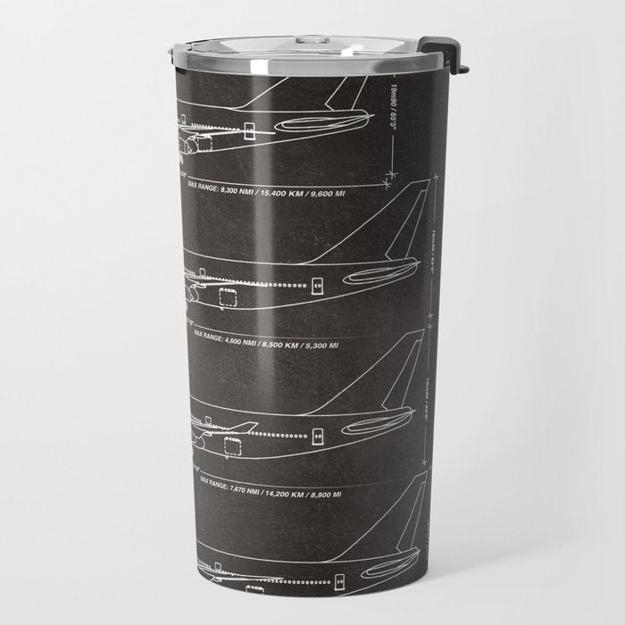 Boeing 747 Family Blueprint in High Resolution (black) Travel Mug Gallery Image 2