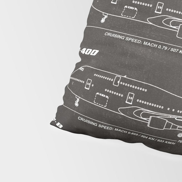 Boeing 747 Family Blueprint in High Resolution (black) Pillow Sham Gallery Image 4