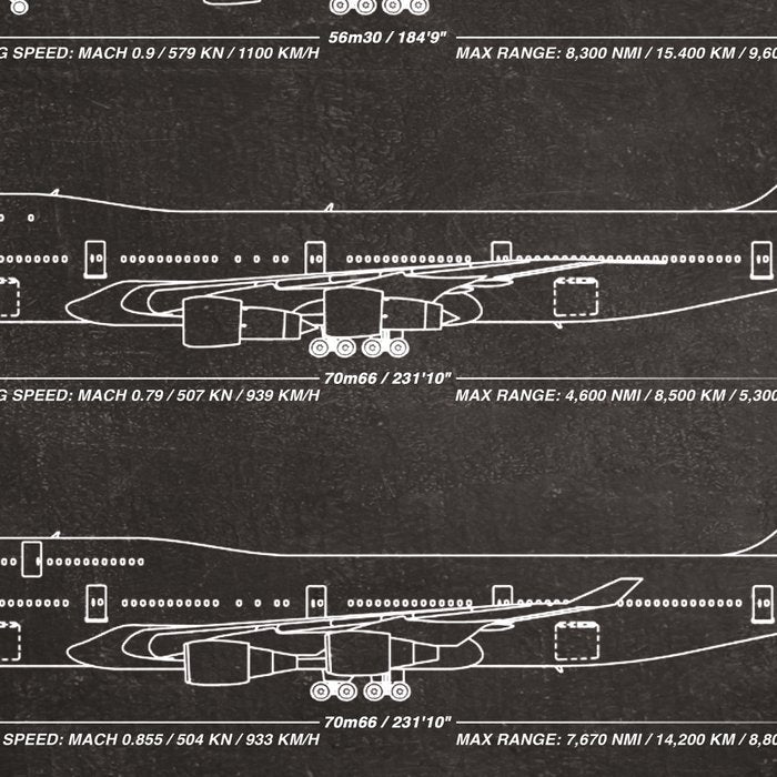 Boeing 747 Family Blueprint in High Resolution (black) Coffee Mug Gallery Image 2