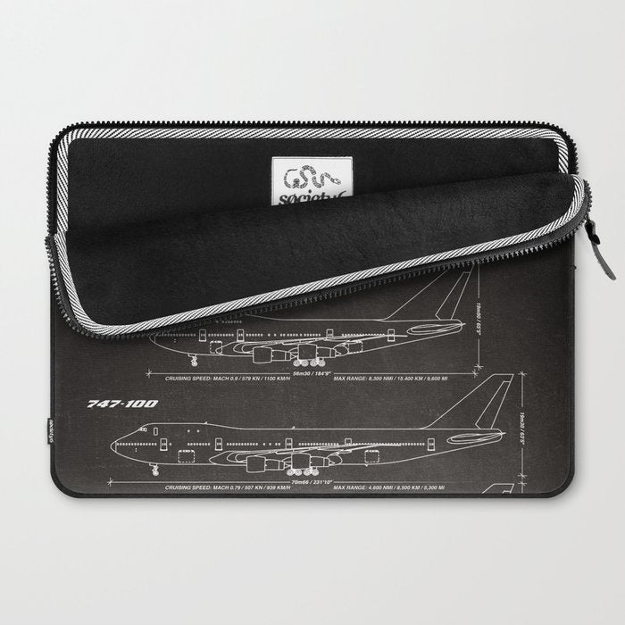 Boeing 747 Family Blueprint in High Resolution (black) Laptop Sleeve Gallery Image 2