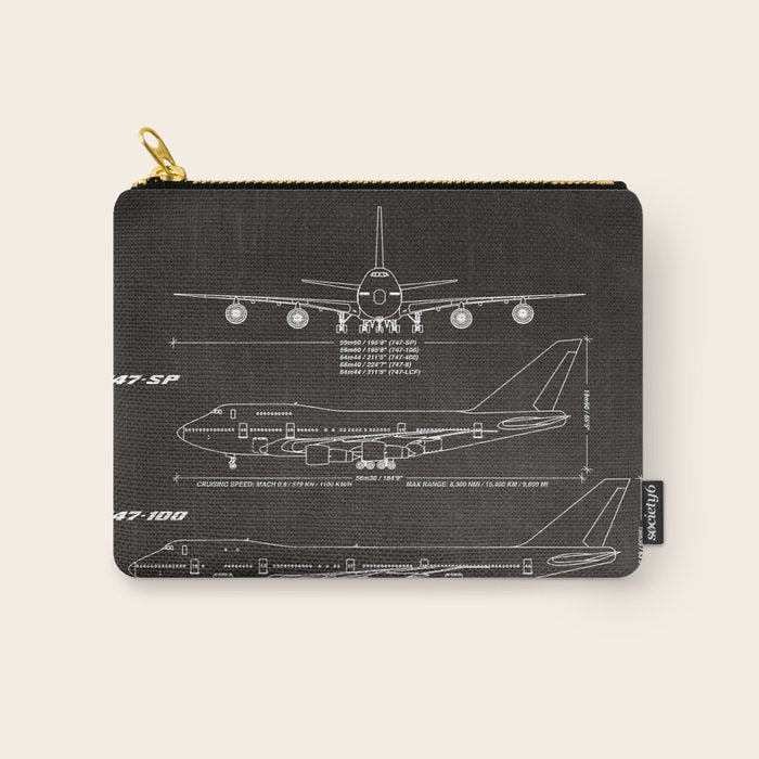Boeing 747 Family Blueprint in High Resolution (black) Carry All Pouch Gallery Image 1