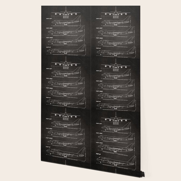 Boeing 747 Family Blueprint in High Resolution (black) Wallpaper Gallery Image 2
