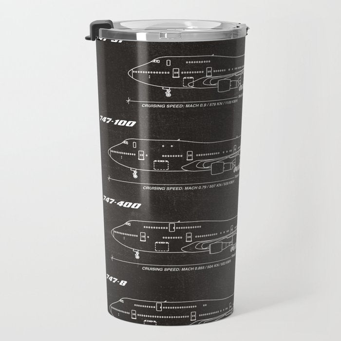 Boeing 747 Family Blueprint in High Resolution (black) Travel Mug Gallery Image 3