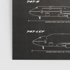 Boeing 747 Family Blueprint in High Resolution (black) Poster Gallery Image 3