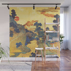 Ancient Path to Kunisada - Nature Ukiyo Landscape in Yellow, Gold, Green, Red and Orange Wall Mural Gallery Image 1