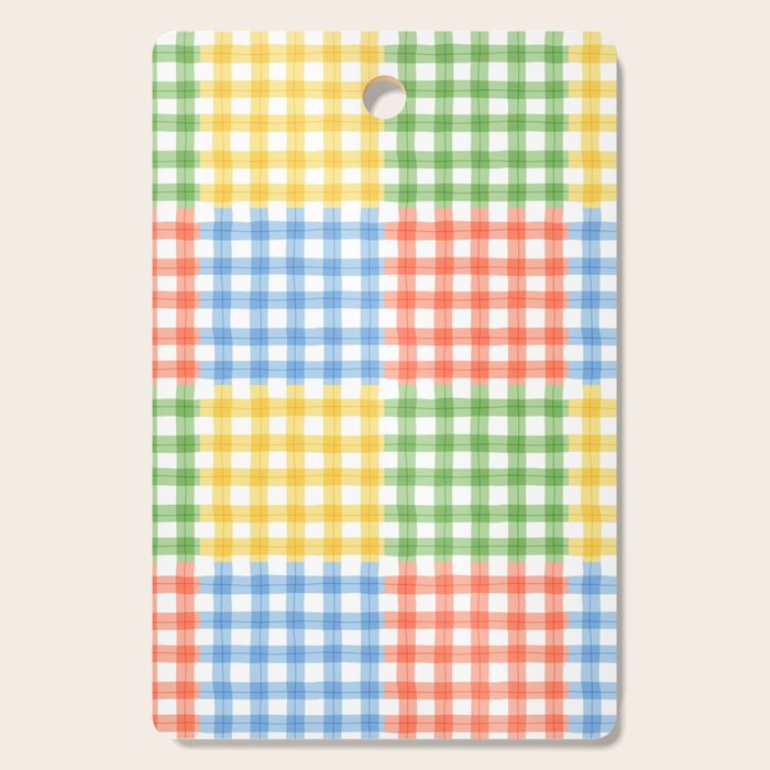 Colorful square gingham grid patchwork print Cutting Board Gallery Image 1