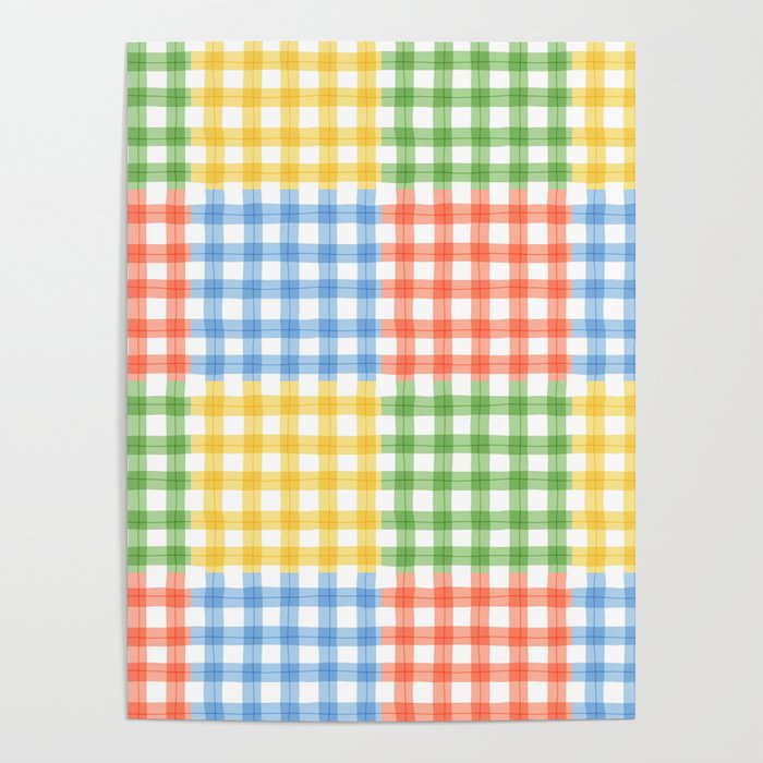 Colorful square gingham grid patchwork print Poster Gallery Image 1