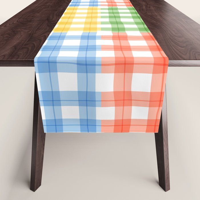 Colorful square gingham grid patchwork print Table Runner Gallery Image 1