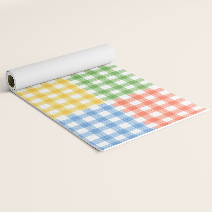 Colorful square gingham grid patchwork print Yoga Mat Gallery Image 2
