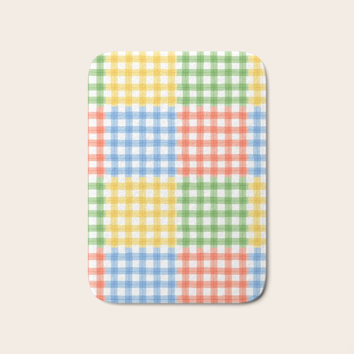 Colorful square gingham grid patchwork print Bath Mat Gallery Image 1