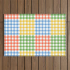 Colorful square gingham grid patchwork print Outdoor Rug Gallery Image 1