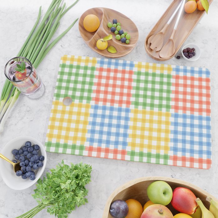 Colorful square gingham grid patchwork print Cutting Board Gallery Image 2