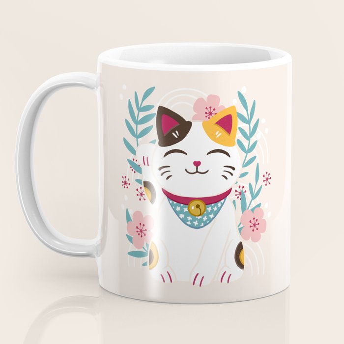 Japanese Lucky Cat with Cherry Blossoms Coffee Mug Gallery Image 3