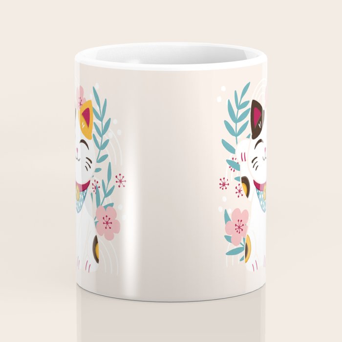 Japanese Lucky Cat with Cherry Blossoms Coffee Mug Gallery Image 4