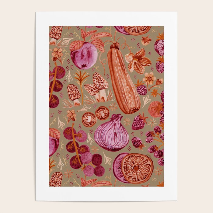 Garden Vegetables and Fresh Fruit in Mocha Mousse Poster Gallery Image 4