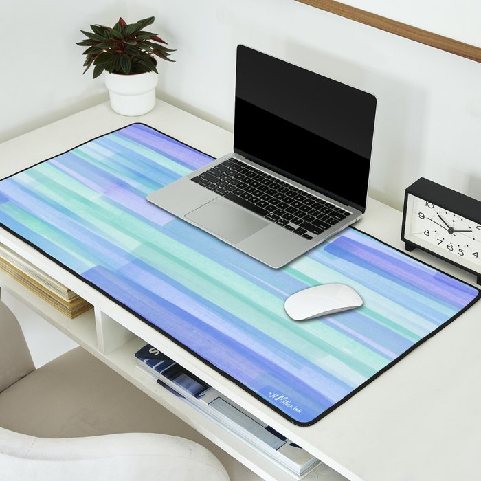 Abstract Watercolor Waves in Cool Blue Desk Mat Gallery Image 2
