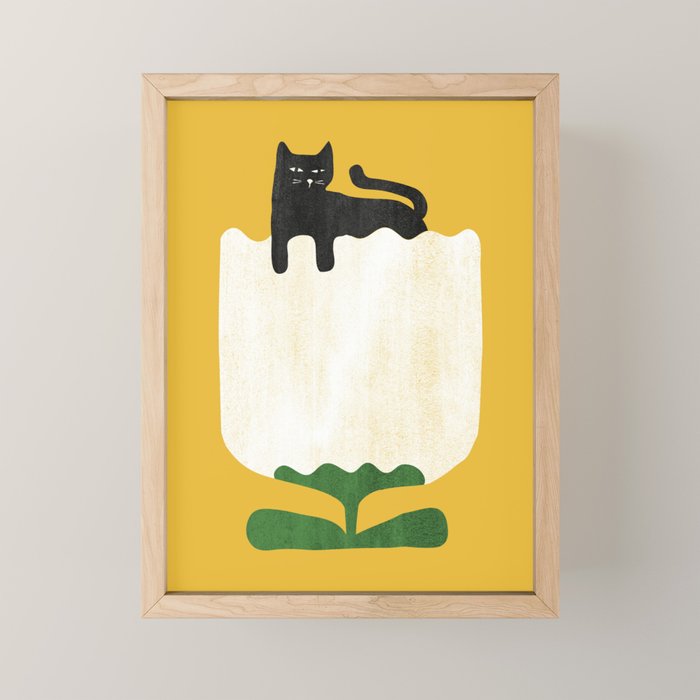 Still life with cat and flower Mini Art Print Gallery Image 1