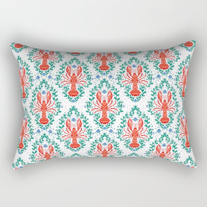 Fluidity in Color: A Watercolor Portrait of the Majestic Lobster Rectangular Pillow Gallery Image 1