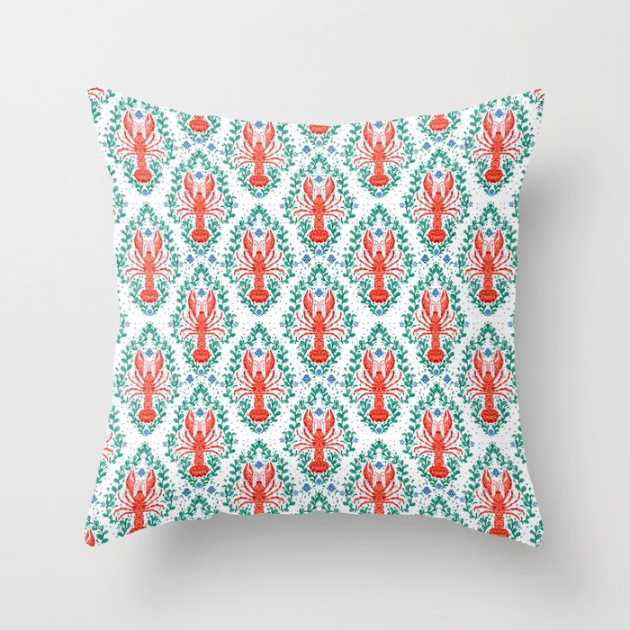 Fluidity in Color: A Watercolor Portrait of the Majestic Lobster Throw Pillow Gallery Image 1
