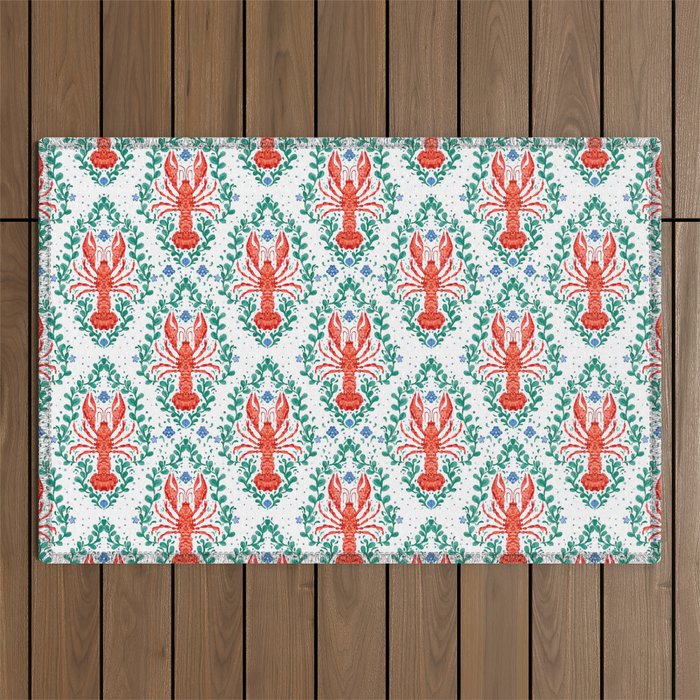 Fluidity in Color: A Watercolor Portrait of the Majestic Lobster Outdoor Rug Gallery Image 1