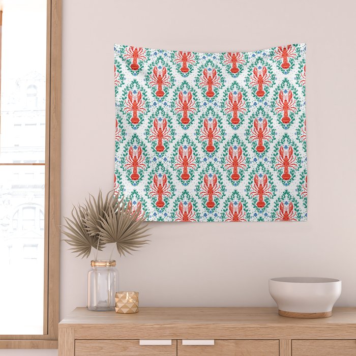 Fluidity in Color: A Watercolor Portrait of the Majestic Lobster Wall Tapestry Gallery Image 2