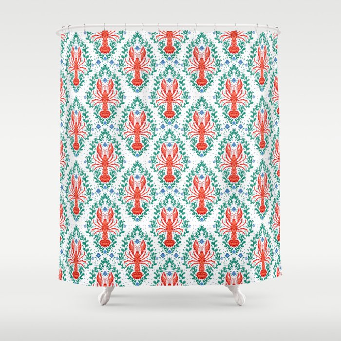 Fluidity in Color: A Watercolor Portrait of the Majestic Lobster Shower Curtain Gallery Image 1