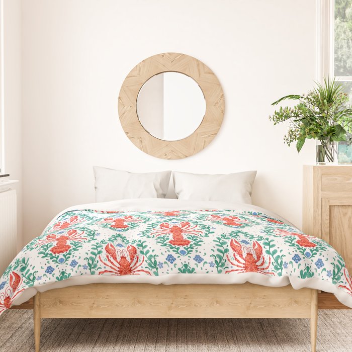 Fluidity in Color: A Watercolor Portrait of the Majestic Lobster Duvet Cover Gallery Image 3