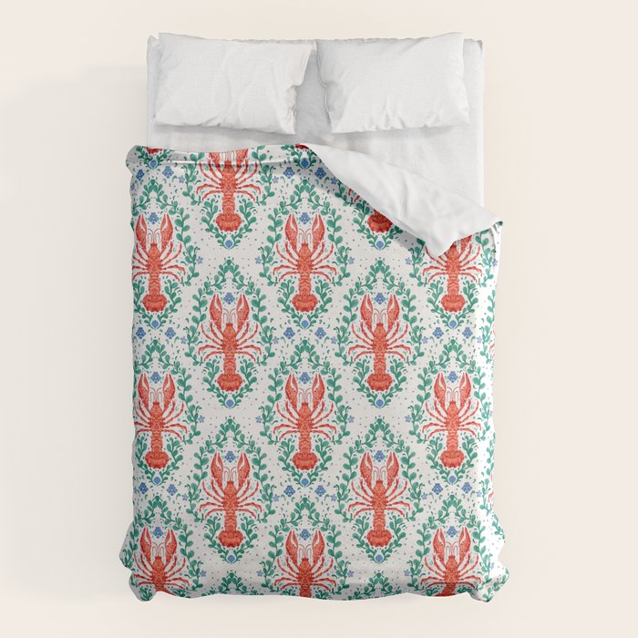 Fluidity in Color: A Watercolor Portrait of the Majestic Lobster Duvet Cover Gallery Image 6