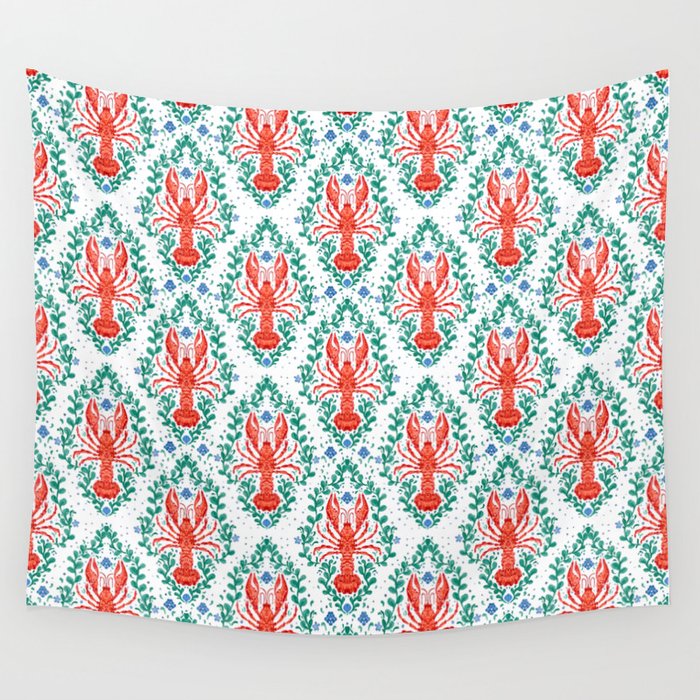 Fluidity in Color: A Watercolor Portrait of the Majestic Lobster Wall Tapestry Gallery Image 1