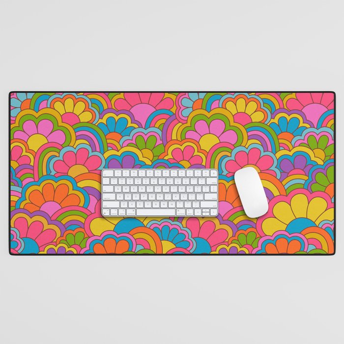 Retro Rainbow Flower Pattern Desk Mat Gallery Image 1