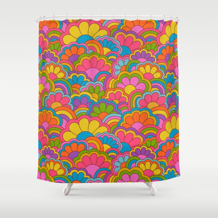 Retro Rainbow Flower Pattern Shower Curtain Gallery Image 1