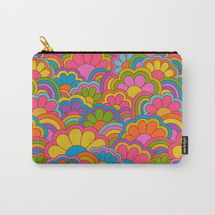 Retro Rainbow Flower Pattern Carry All Pouch