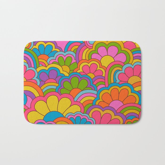 Retro Rainbow Flower Pattern Bath Mat Gallery Image 1