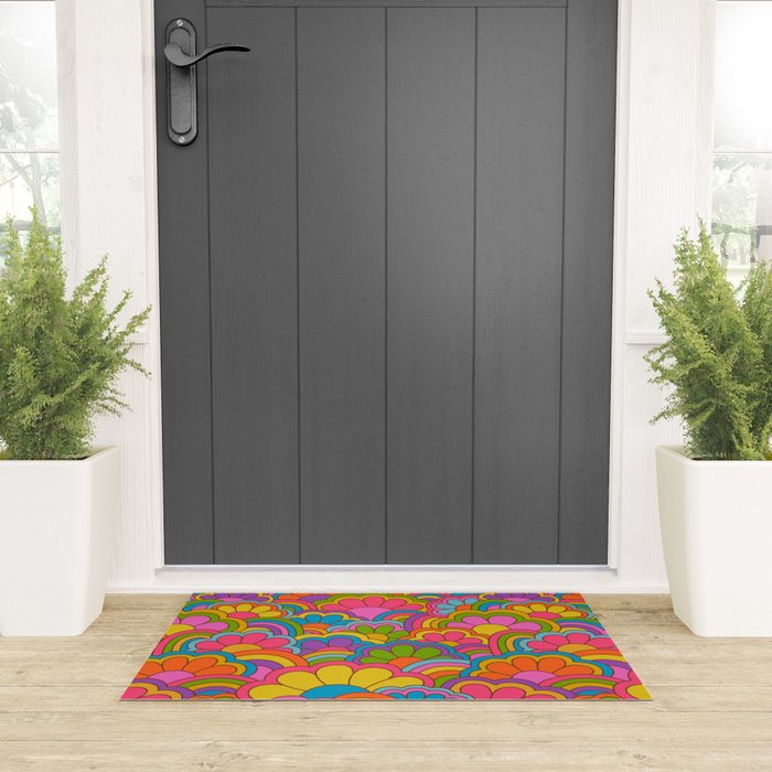 Retro Rainbow Flower Pattern Welcome Mat Gallery Image 3