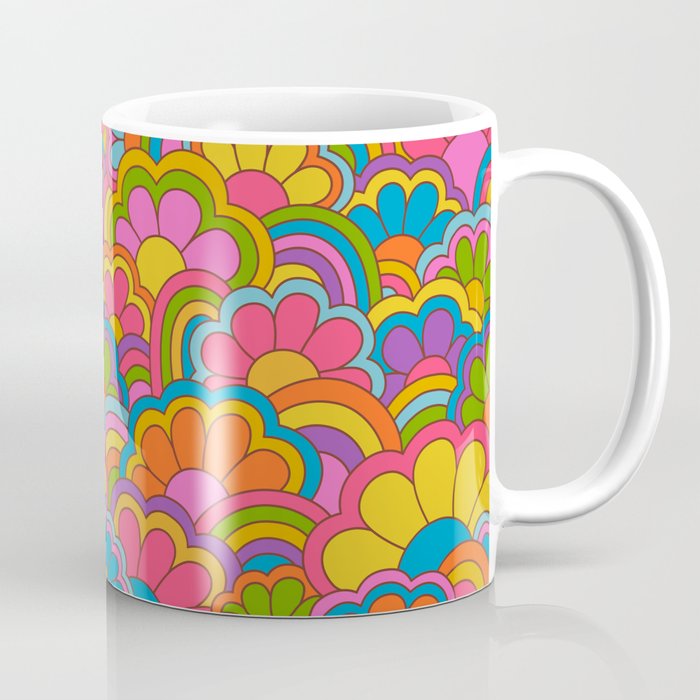 Retro Rainbow Flower Pattern Coffee Mug Gallery Image 1