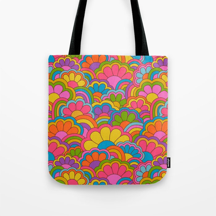Retro Rainbow Flower Pattern Tote Bag Gallery Image 1