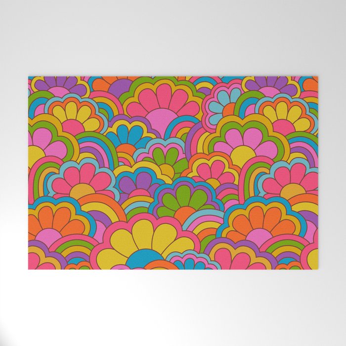 Retro Rainbow Flower Pattern Welcome Mat Gallery Image 1