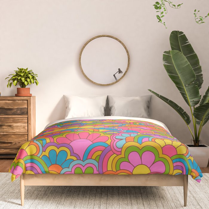 Retro Rainbow Flower Pattern Comforter Gallery Image 3