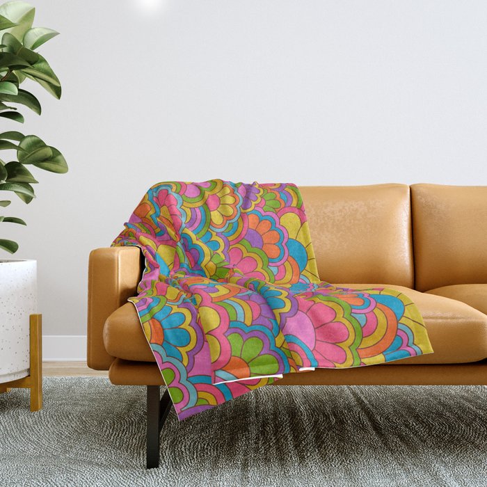 Retro Rainbow Flower Pattern Throw Blanket Gallery Image 1