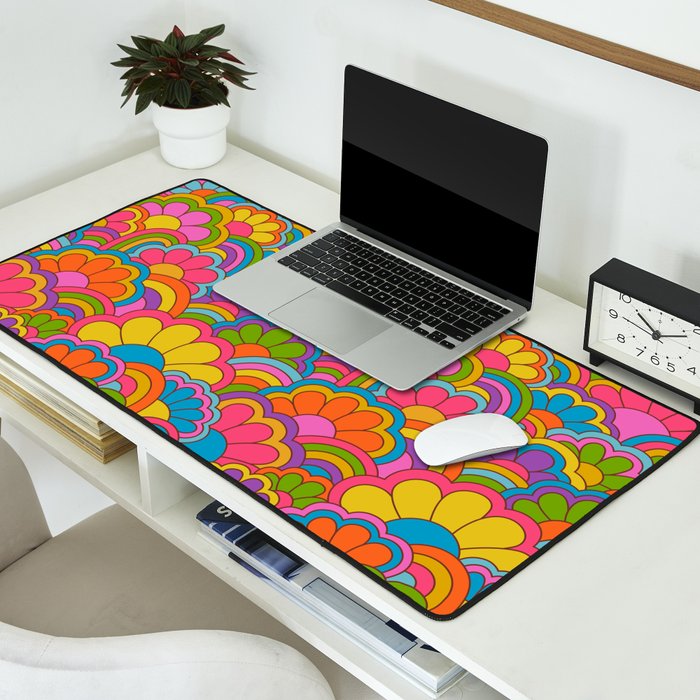 Retro Rainbow Flower Pattern Desk Mat Gallery Image 2