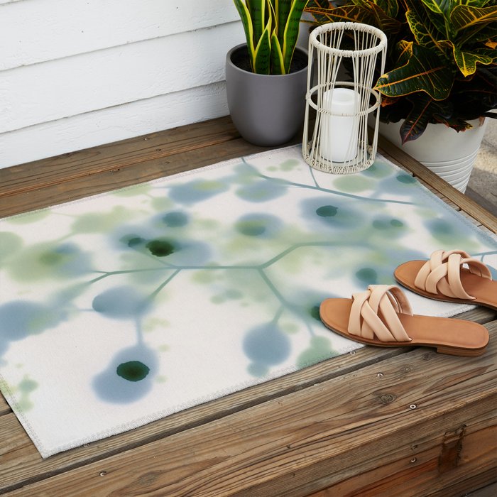 Sage Green Soft Botanical Outdoor Rug Gallery Image 2