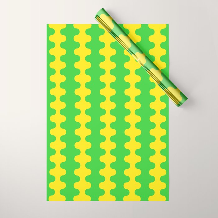 Vivid Ogee A-Go-Go Retro Pop Pattern Neon Green and Yellow Wrapping Paper Gallery Image 1