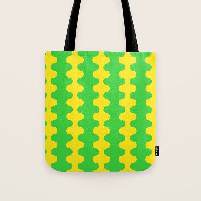 Vivid Ogee A-Go-Go Retro Pop Pattern Neon Green and Yellow Tote Bag Gallery Image 1